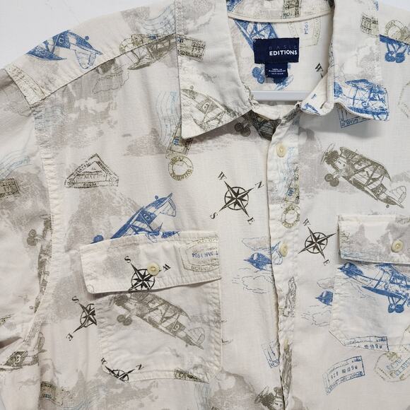 Vintage Basic Editions Airplane Button Front Shirt Mens XLT Aeronautical 90s Dad - Picture 4 of 10